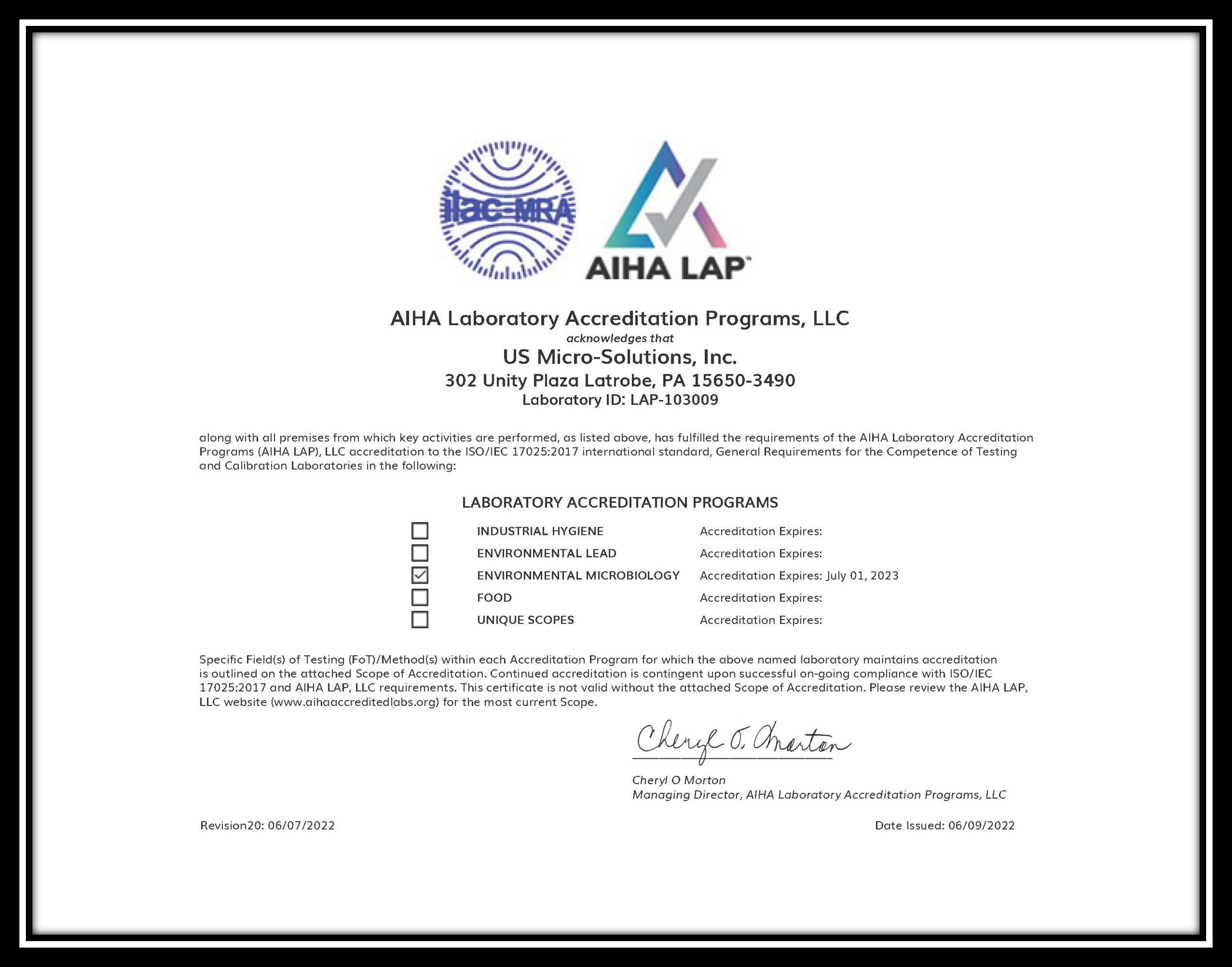 AIHA Certificate w border